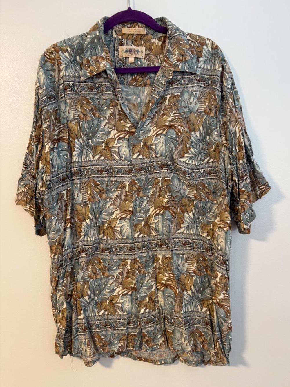 Campia Moda Monstera Tropical Hawaiian Short Sleeve shirt size Large